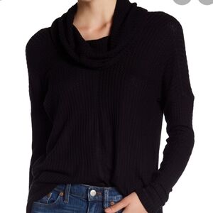 Lucky Brand cowl neck textured waffle sweater sz L